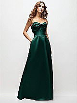 Front View Thumbnail - Evergreen Strapless Twist Cuff Neck Satin Maxi Dress with Basque-Waist & Full Skirt