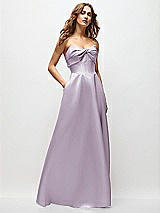 Front View Thumbnail - Lilac Haze Strapless Twist Cuff Neck Satin Maxi Dress with Basque-Waist & Full Skirt