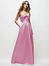 Front View Thumbnail - Powder Pink Strapless Twist Cuff Neck Satin Maxi Dress with Basque-Waist & Full Skirt
