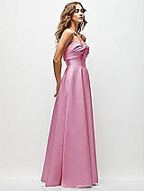 Side View Thumbnail - Powder Pink Strapless Twist Cuff Neck Satin Maxi Dress with Basque-Waist & Full Skirt