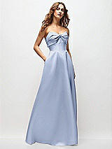 Front View Thumbnail - Sky Blue Strapless Twist Cuff Neck Satin Maxi Dress with Basque-Waist & Full Skirt