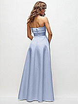 Rear View Thumbnail - Sky Blue Strapless Twist Cuff Neck Satin Maxi Dress with Basque-Waist & Full Skirt