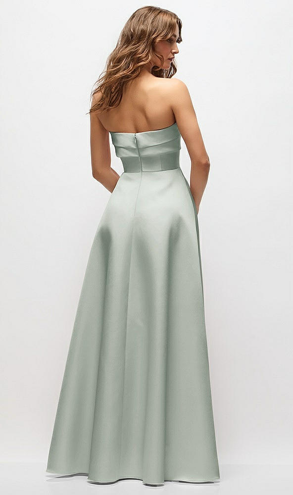 Back View - Willow Green Strapless Twist Cuff Neck Satin Maxi Dress with Basque-Waist & Full Skirt
