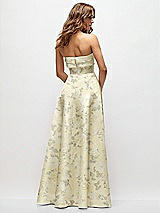 Rear View Thumbnail - Butter Yellow Floral Strapless Twist Cuff Neck Floral Satin Maxi Dress with Basque-Waist & Full Skirt