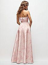 Rear View Thumbnail - Bow And Blossom Print Strapless Twist Cuff Neck Floral Satin Maxi Dress with Basque-Waist & Full Skirt