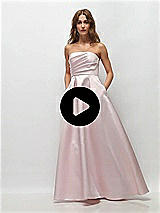 Video 1 Thumbnail - Deep Plum Strapless Hand-Pleated Bodice Satin Maxi Dress with Full Pleated Skirt