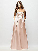 Front View Thumbnail - Cameo Strapless Hand-Pleated Bodice Satin Maxi Dress with Full Pleated Skirt