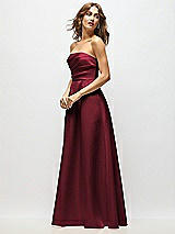 Side View Thumbnail - Cabernet Strapless Hand-Pleated Bodice Satin Maxi Dress with Full Pleated Skirt