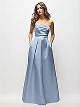 Front View Thumbnail - Cloudy Strapless Hand-Pleated Bodice Satin Maxi Dress with Full Pleated Skirt