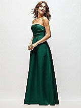 Side View Thumbnail - Hunter Green Strapless Hand-Pleated Bodice Satin Maxi Dress with Full Pleated Skirt