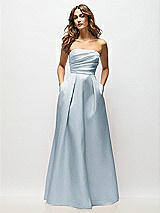 Front View Thumbnail - Mist Strapless Hand-Pleated Bodice Satin Maxi Dress with Full Pleated Skirt