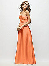 Side View Thumbnail - Portofino Orange Strapless Hand-Pleated Bodice Satin Maxi Dress with Full Pleated Skirt