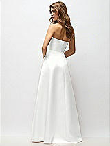Rear View Thumbnail - White Strapless Hand-Pleated Bodice Satin Maxi Dress with Full Pleated Skirt