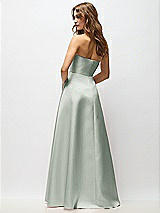 Rear View Thumbnail - Willow Green Strapless Hand-Pleated Bodice Satin Maxi Dress with Full Pleated Skirt
