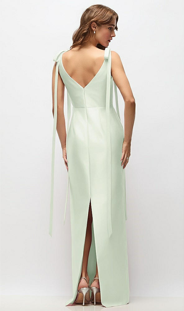 Back View - Mint Green Bateau Neck Satin Column Maxi Dress with Exaggerated Tail Bow Straps