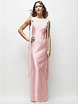 Front View Thumbnail - Ballet Pink Bateau Neck Satin Column Maxi Dress with Exaggerated Tail Bow Straps