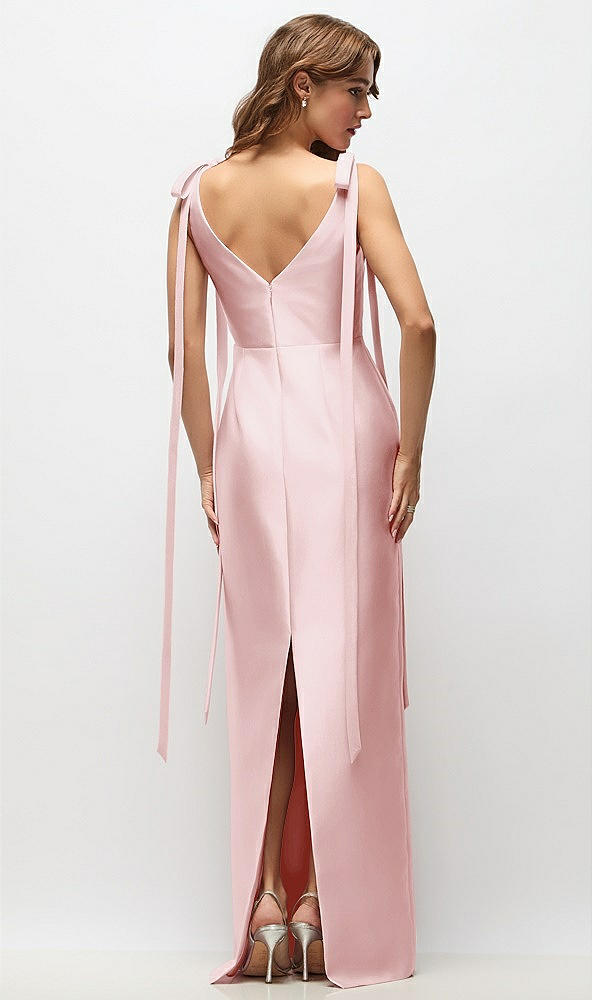 Back View - Ballet Pink Bateau Neck Satin Column Maxi Dress with Exaggerated Tail Bow Straps