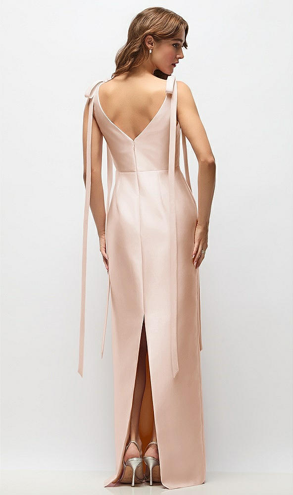Back View - Cameo Bateau Neck Satin Column Maxi Dress with Exaggerated Tail Bow Straps