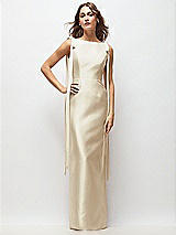 Front View Thumbnail - Champagne Bateau Neck Satin Column Maxi Dress with Exaggerated Tail Bow Straps