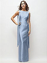 Front View Thumbnail - Cloudy Bateau Neck Satin Column Maxi Dress with Exaggerated Tail Bow Straps
