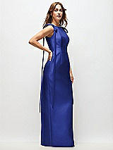 Side View Thumbnail - Cobalt Blue Bateau Neck Satin Column Maxi Dress with Exaggerated Tail Bow Straps