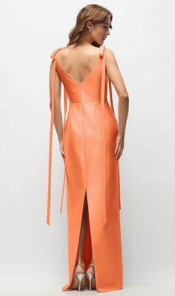 Back View - Portofino Orange Bateau Neck Satin Column Maxi Dress with Exaggerated Tail Bow Straps