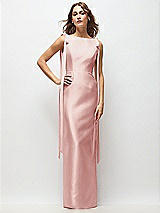 Front View Thumbnail - Rose Bateau Neck Satin Column Maxi Dress with Exaggerated Tail Bow Straps