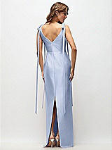 Rear View Thumbnail - Sky Blue Bateau Neck Satin Column Maxi Dress with Exaggerated Tail Bow Straps