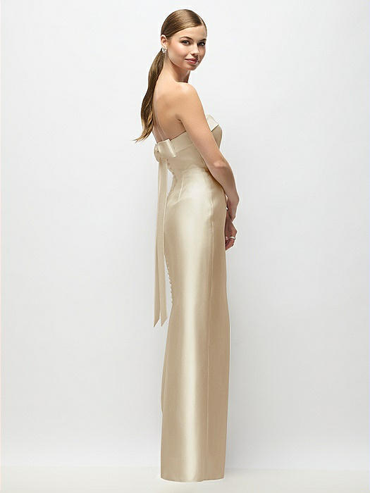 Strapless Cuff Satin Maxi Dress with Column Skirt & Back Bow 