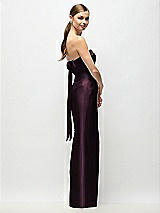 Front View Thumbnail - Deep Plum Strapless Cuff Satin Maxi Dress with Column Skirt & Back Bow 