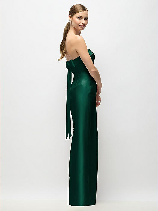 Strapless Cuff Satin Maxi Dress with Column Skirt & Back Bow 