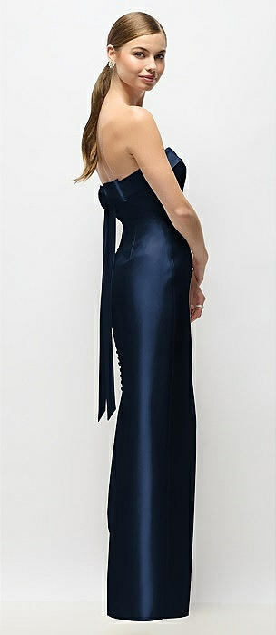 Strapless Cuff Satin Maxi Dress with Column Skirt & Back Bow 