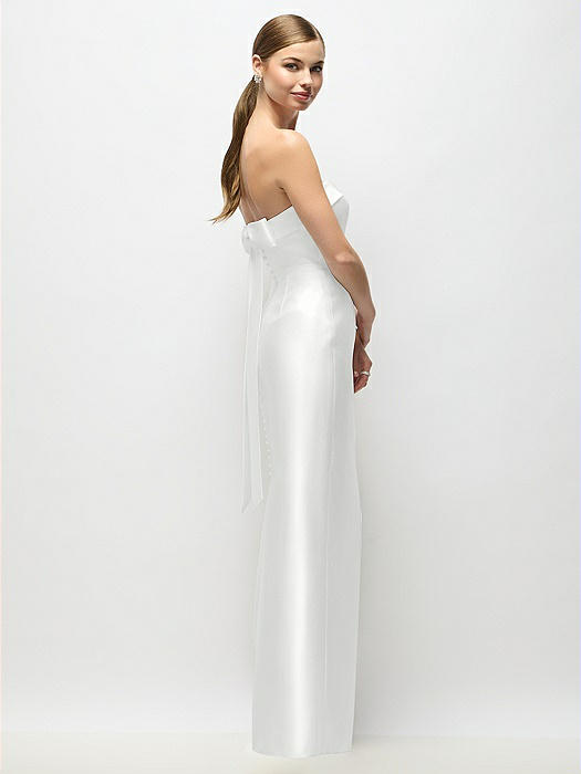 Strapless Cuff Satin Maxi Dress with Column Skirt & Back Bow 