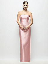 Rear View Thumbnail - Ballet Pink Strapless Cuff Satin Maxi Dress with Column Skirt & Back Bow 