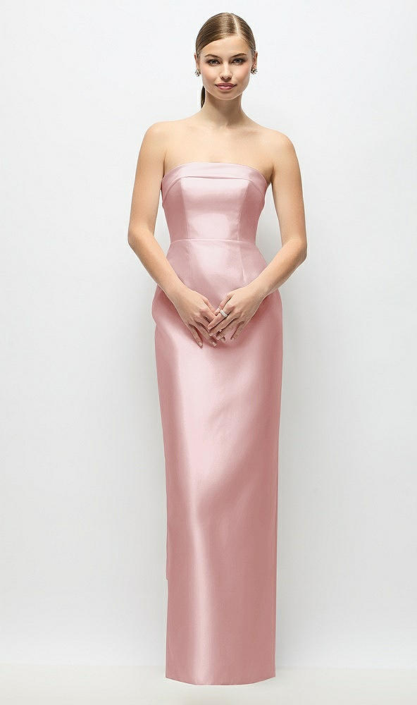 Back View - Ballet Pink Strapless Cuff Satin Maxi Dress with Column Skirt & Back Bow 