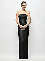 Rear View Thumbnail - Black Strapless Cuff Satin Maxi Dress with Column Skirt & Back Bow 