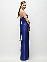 Front View Thumbnail - Cobalt Blue Strapless Cuff Satin Maxi Dress with Column Skirt & Back Bow 