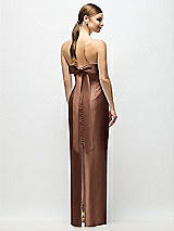 Side View Thumbnail - Cognac Strapless Cuff Satin Maxi Dress with Column Skirt & Back Bow 