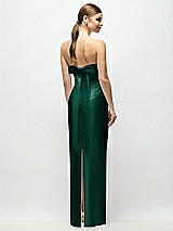 Side View Thumbnail - Hunter Green Strapless Cuff Satin Maxi Dress with Column Skirt & Back Bow 