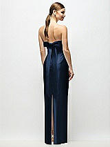 Side View Thumbnail - Midnight Navy Strapless Cuff Satin Maxi Dress with Column Skirt & Back Bow 