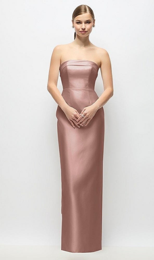 Back View - Neu Nude Strapless Cuff Satin Maxi Dress with Column Skirt & Back Bow 