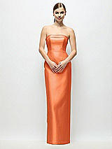 Rear View Thumbnail - Portofino Orange Strapless Cuff Satin Maxi Dress with Column Skirt & Back Bow