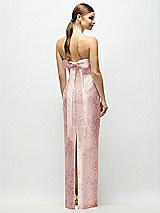 Rear View Thumbnail - Bow And Blossom Print Strapless Cuff Floral Satin Maxi Dress with Column Skirt & Back Bow 
