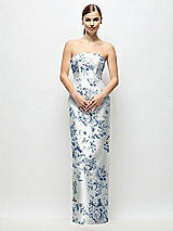 Front View Thumbnail - Cottage Rose Larkspur Strapless Cuff Floral Satin Maxi Dress with Column Skirt & Back Bow 