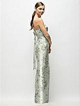 Side View Thumbnail - Sage Cottage Rose Strapless Cuff Floral Satin Maxi Dress with Column Skirt & Back Bow 