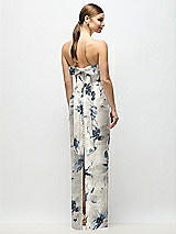 Rear View Thumbnail - Inkwash Blue Floral Strapless Cuff Floral Satin Maxi Dress with Column Skirt & Back Bow 