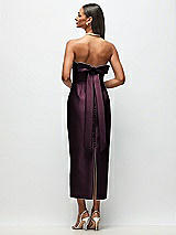 Side View Thumbnail - Deep Plum Strapless Cuff Satin Midi Dress with Column Skirt & Back Bow 