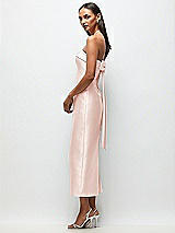 Front View Thumbnail - Blush Strapless Cuff Satin Midi Dress with Column Skirt & Back Bow 