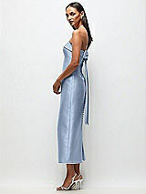 Front View Thumbnail - Cloudy Strapless Cuff Satin Midi Dress with Column Skirt & Back Bow 