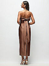 Side View Thumbnail - Cognac Strapless Cuff Satin Midi Dress with Column Skirt & Back Bow 